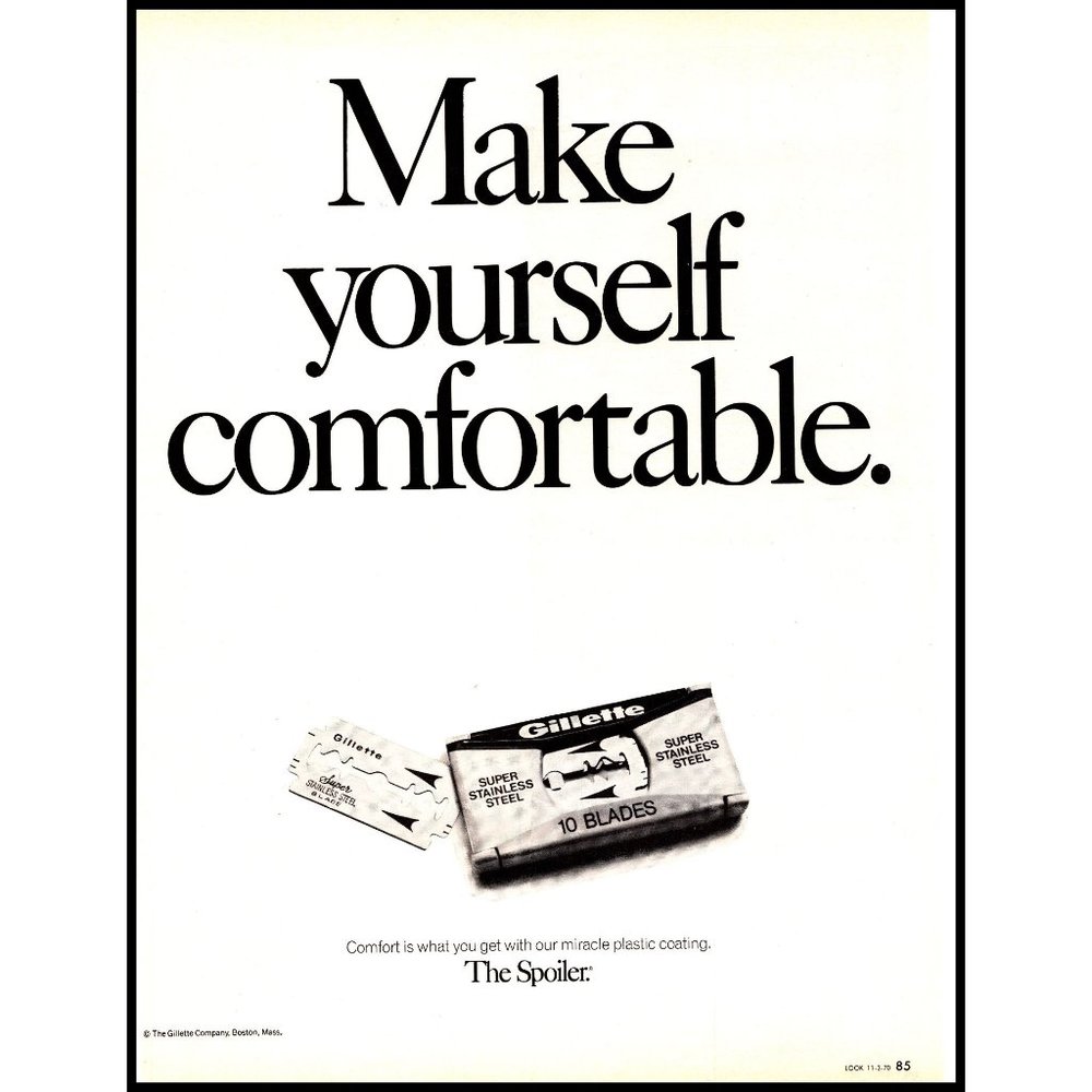 1970 Gillette Safety Razor Blades The Spoiler Vintage Print Ad Shaving Wall Art